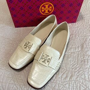 Tory Burch Cream Croc-Embossed Loafers
